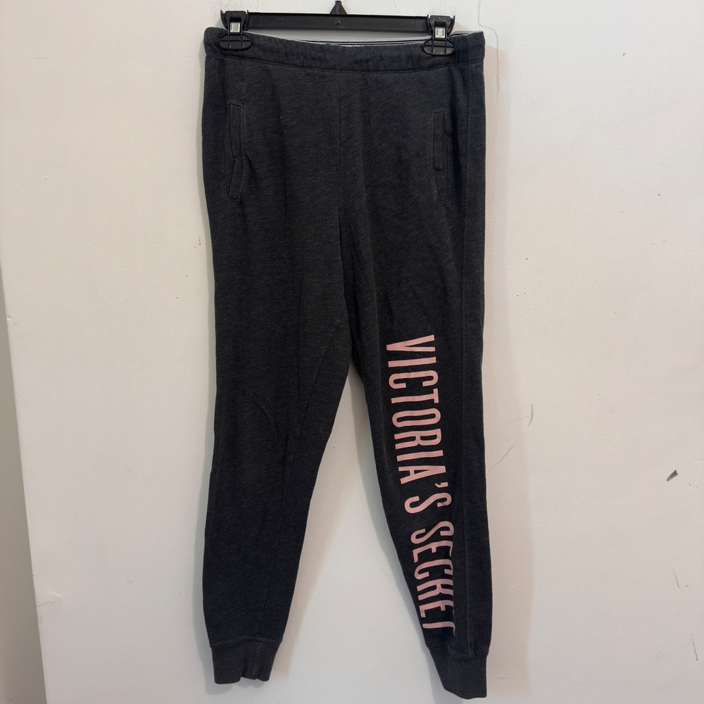 Victoria's Secret PINK Joggers Sweatpants Charcoal Grey Logo Fleece Size XS